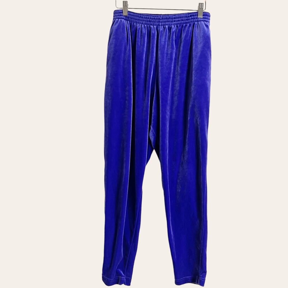 Diane Von Furstenberg Vintage Purple Blue Velvet Velour Track Sweat Pants L